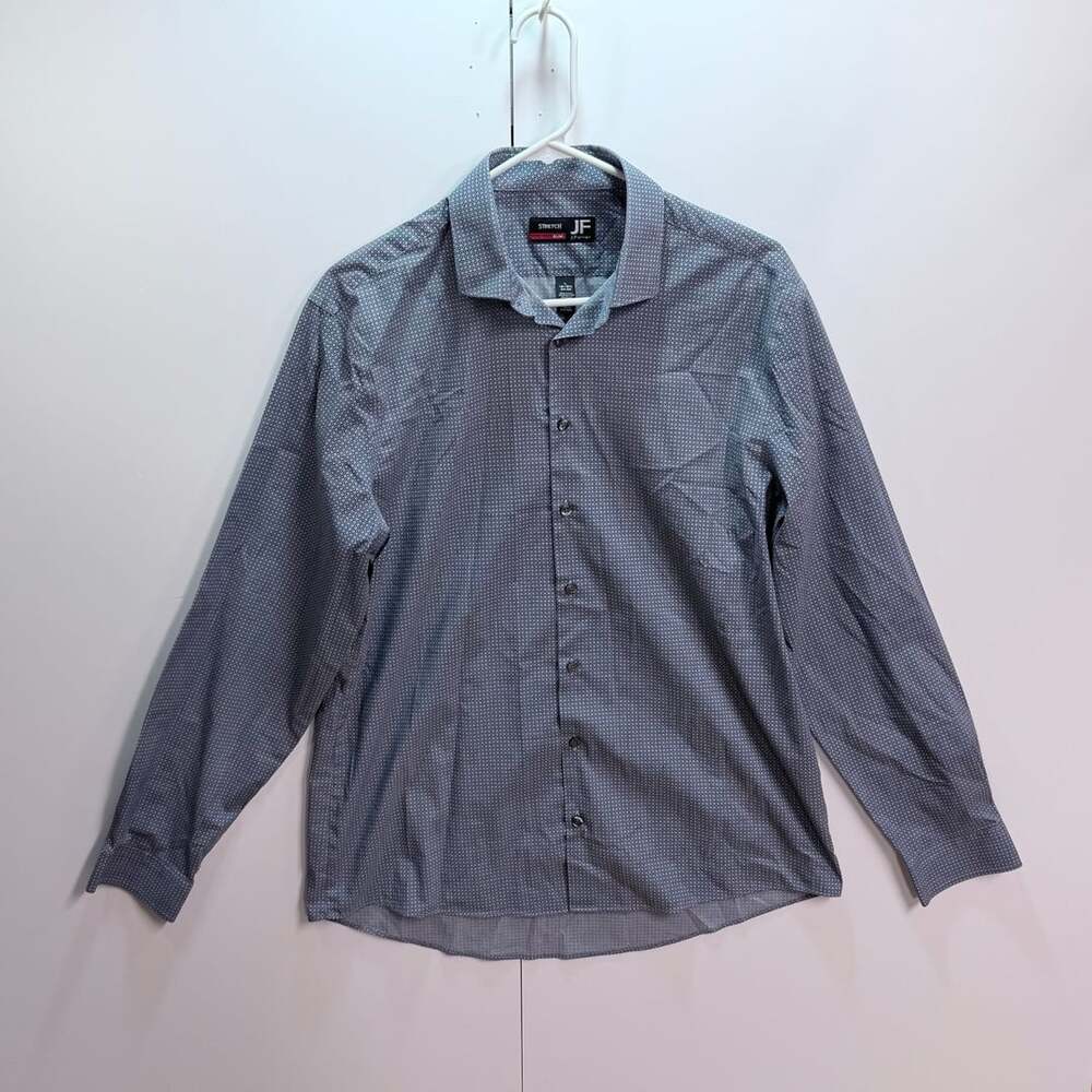 J.Ferrar Stretch Slim Blue Geometric Print Dress Shirt